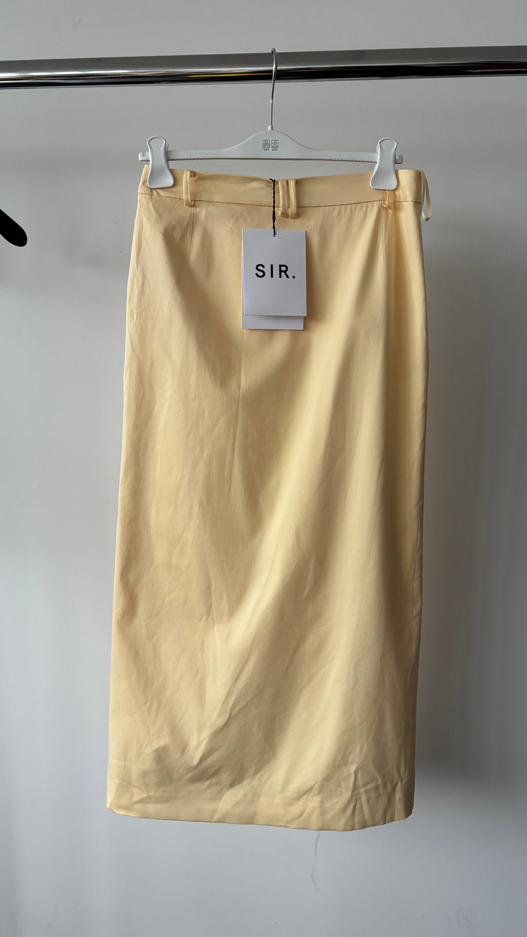 SIGNORE.  The Label Giacomo Front Split Woven Butter Yellow Midi Skirt