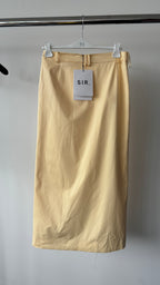 SIGNORE.  The Label Giacomo Front Split Woven Butter Yellow Midi Skirt