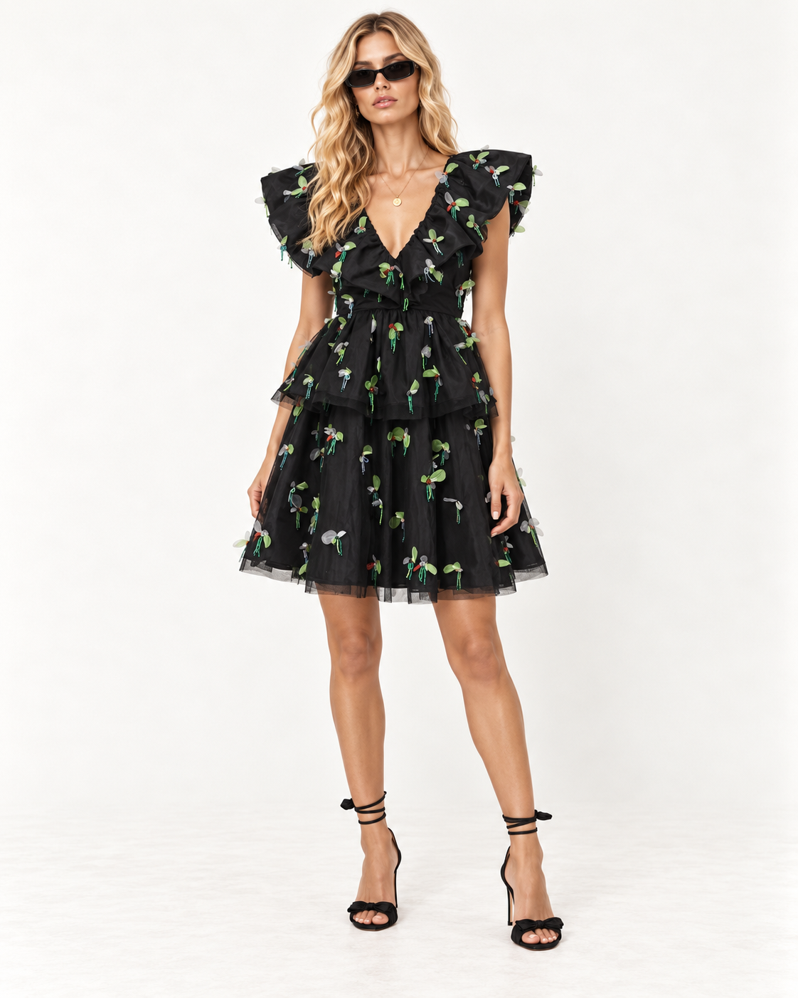 GANNI Tiered Tulle Embellished Mini Dress