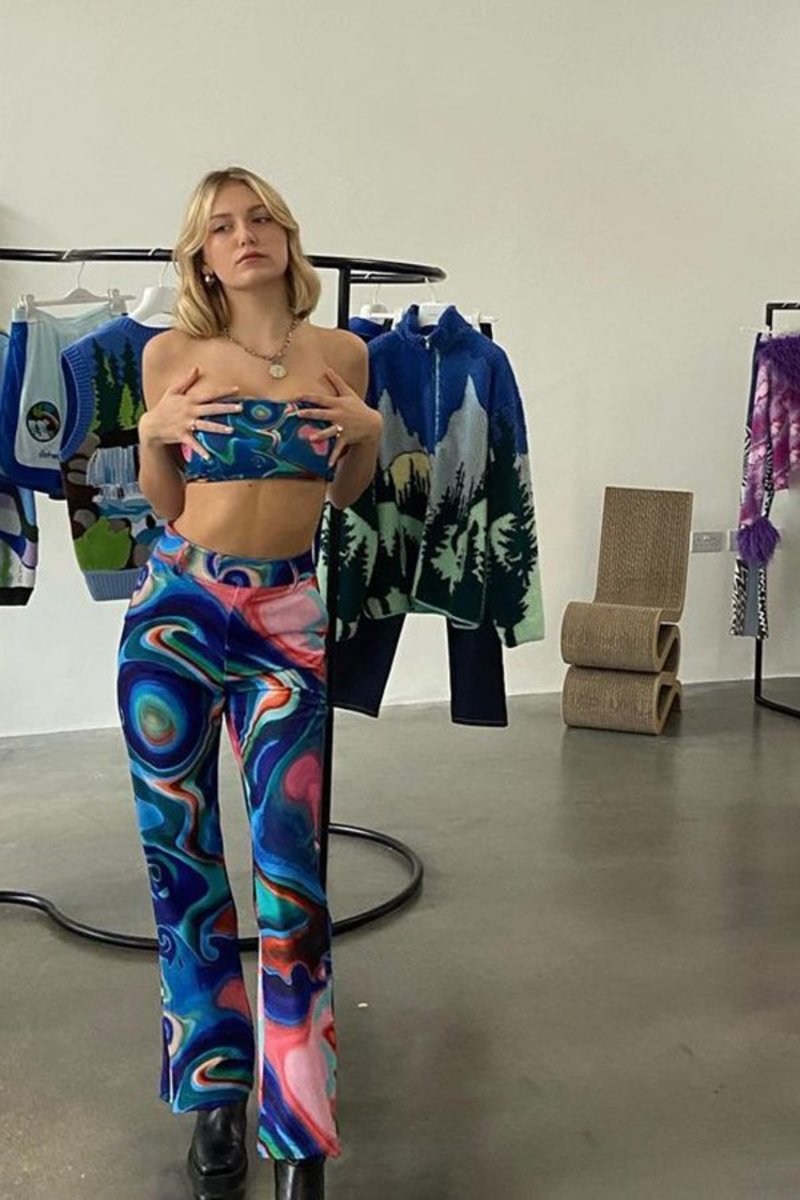 House Of Sunny Losing My Favourite Game Psychedelic Blue Trousers