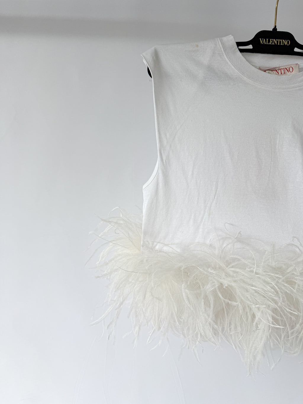 Valentino Garavani White Feather Trim Crop Top