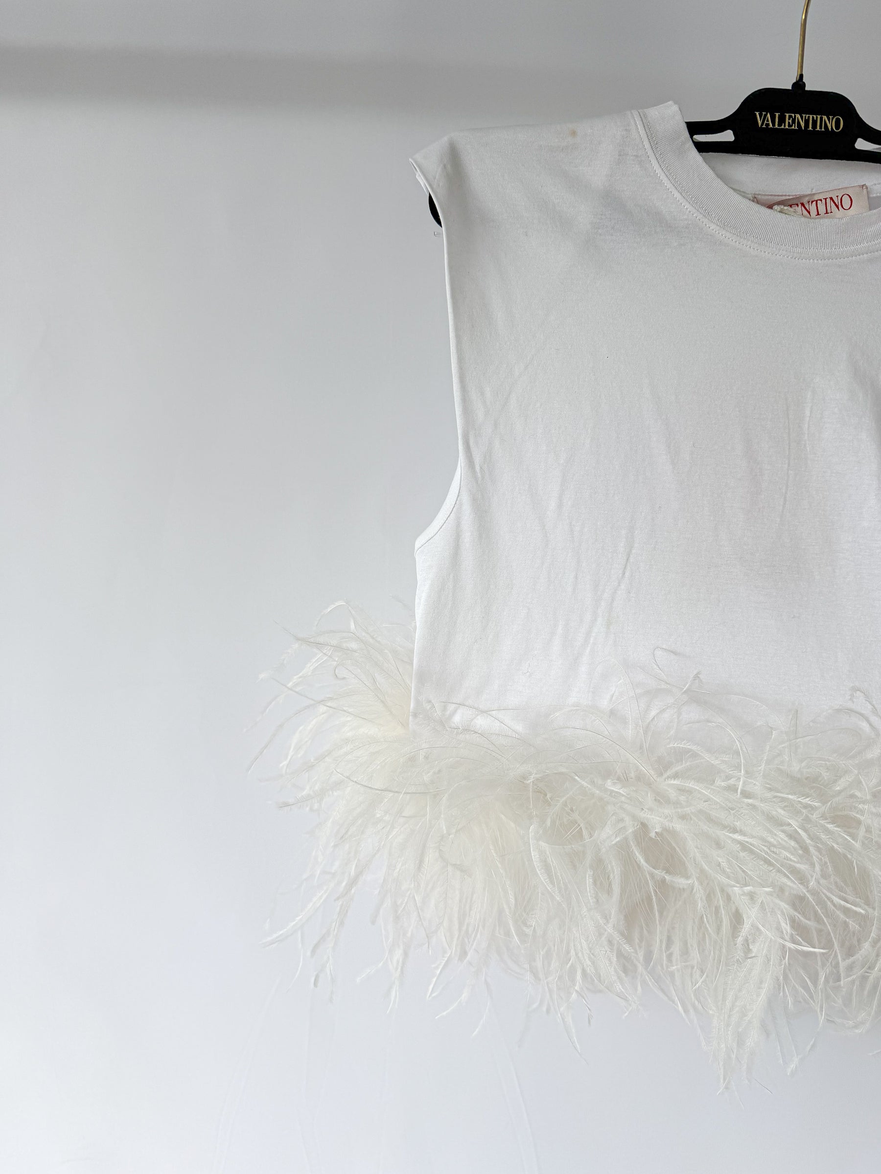 Valentino Garavani White Feather Trim Crop Top