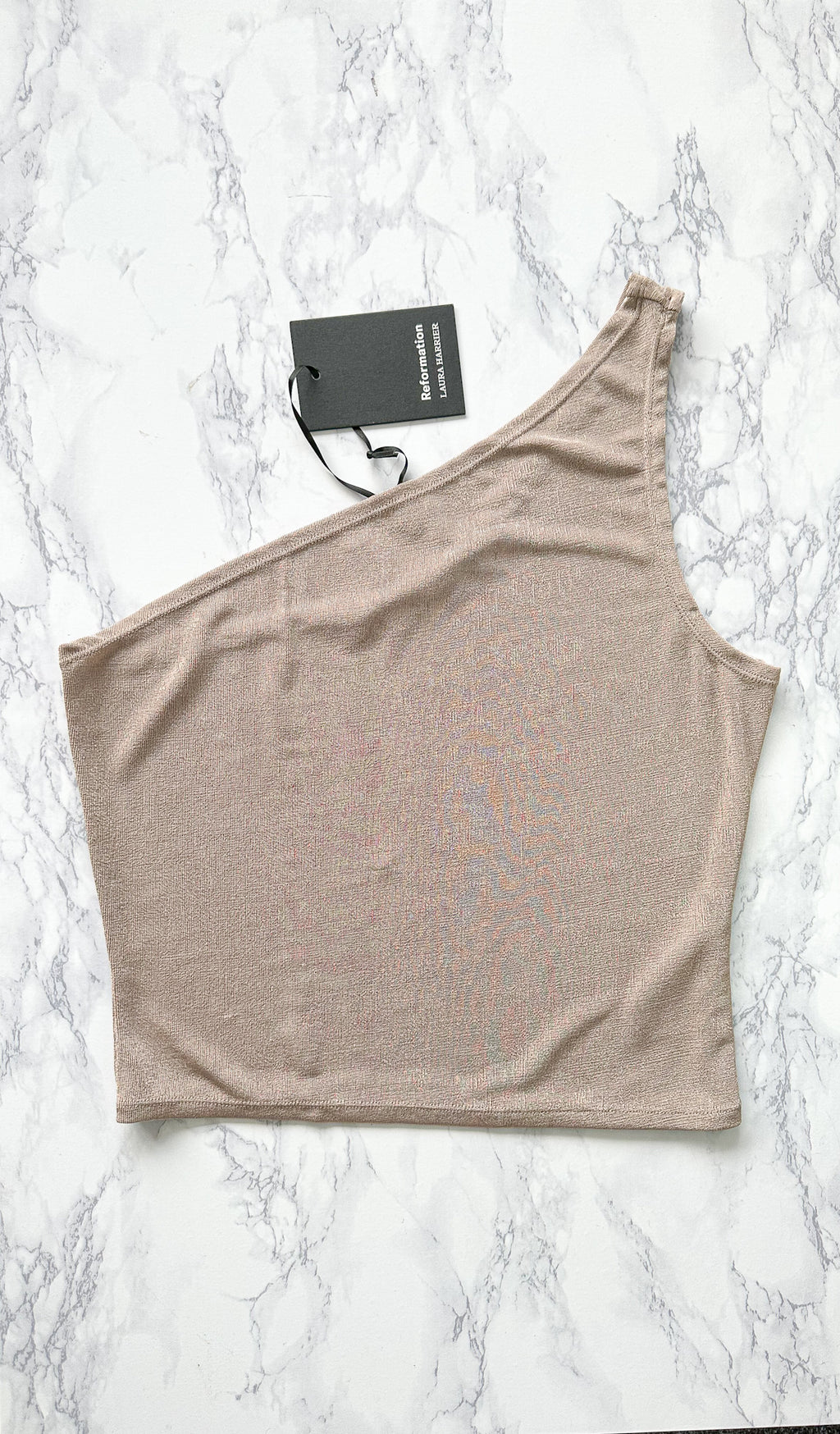 Reformation x Laura Harrier Taupe Maddie Knit One Shoulder Top
