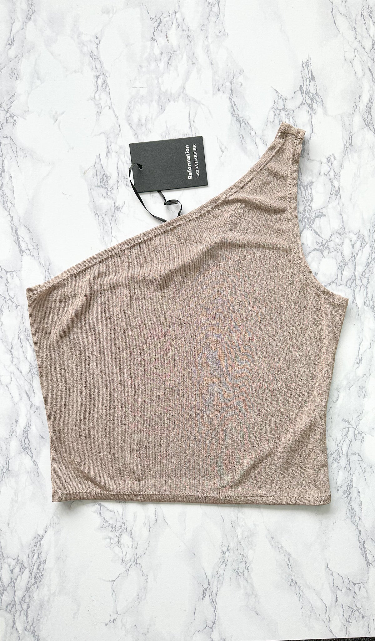 Reformation x Laura Harrier Taupe Maddie Knit One Shoulder Top