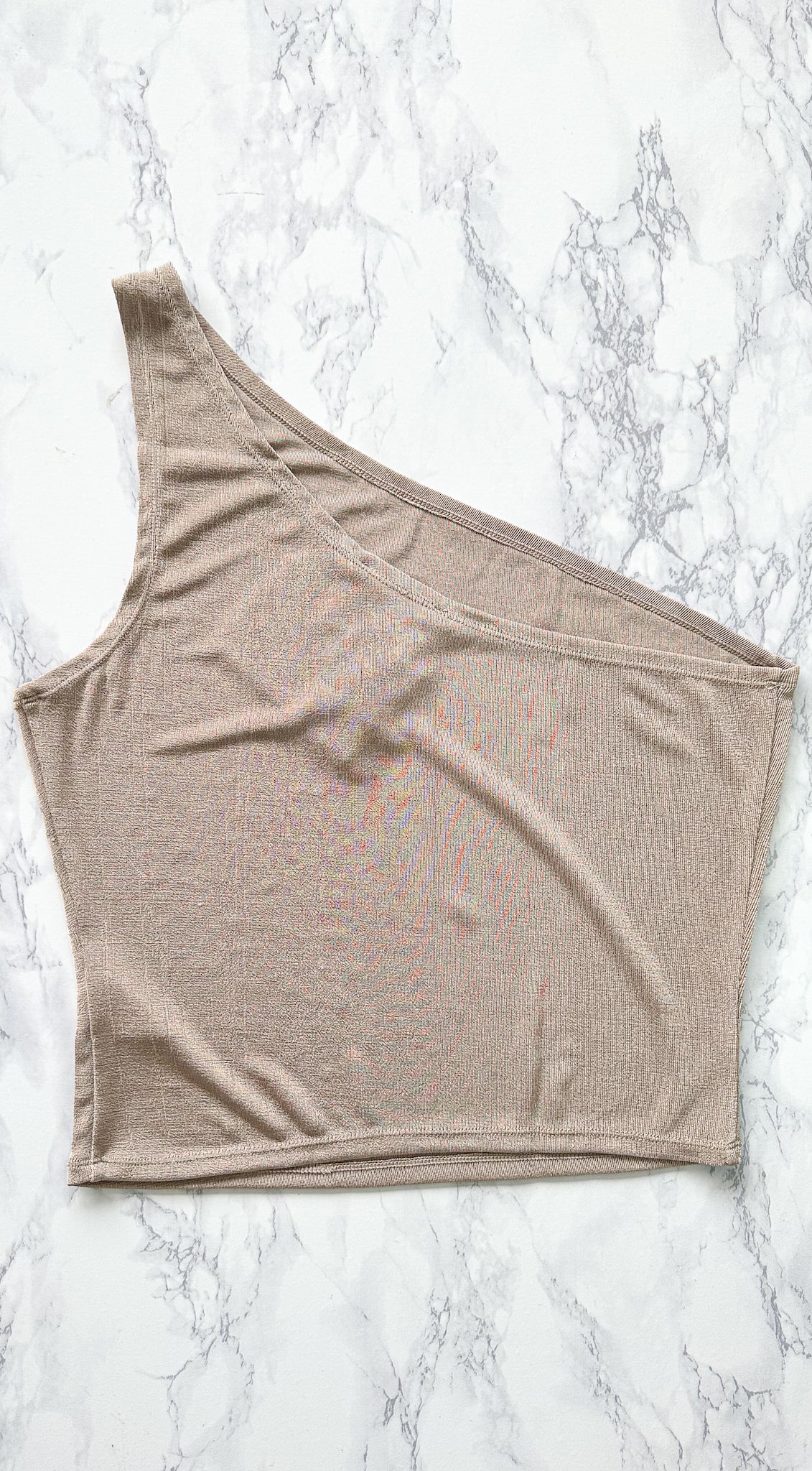 Reformation x Laura Harrier Taupe Maddie Knit One Shoulder Top