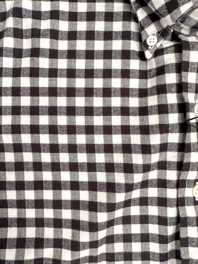 Drake's Black White Checkerboard Brushed Cotton Shirt