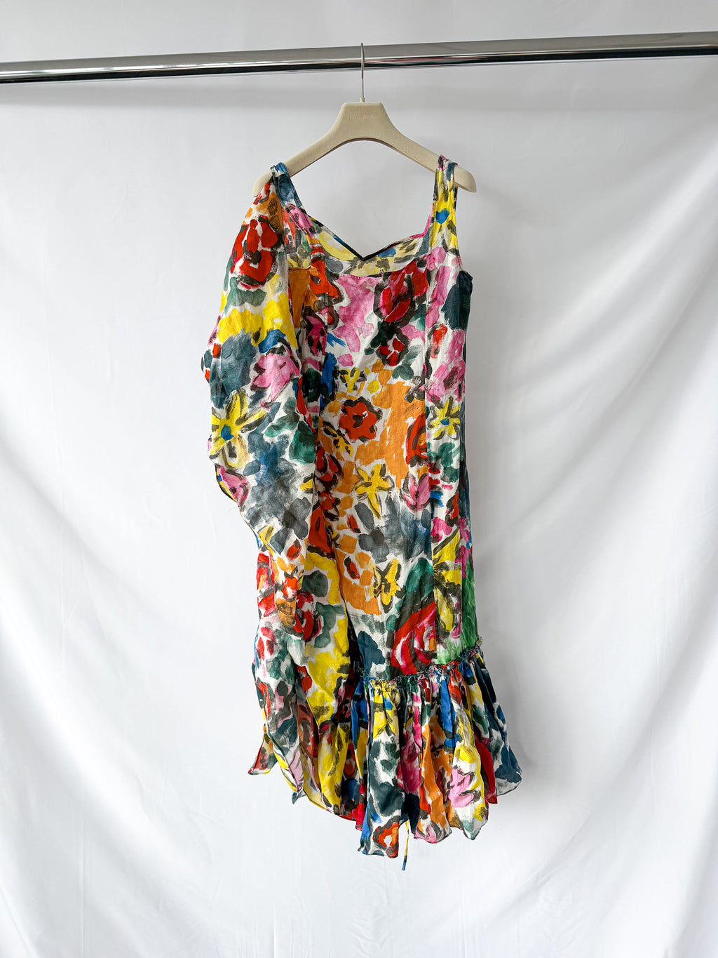 Marni Asymmetric Ruffled Floral Print Midi Dress