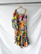 Marni Asymmetric Ruffled Floral Print Midi Dress