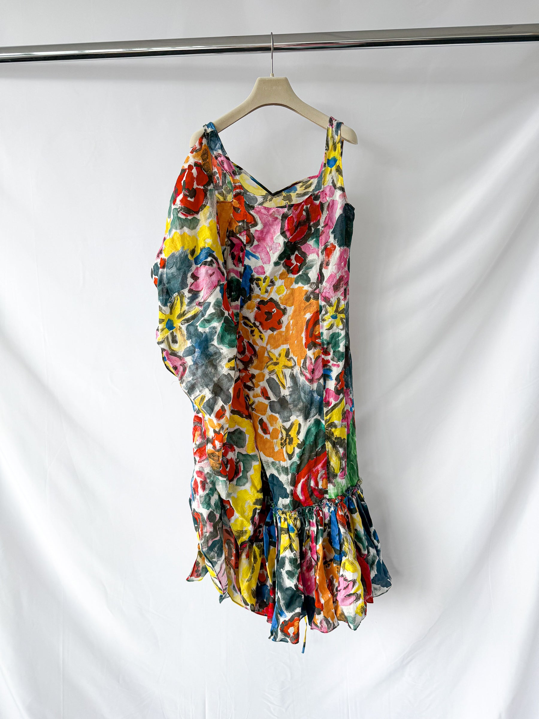 Marni Asymmetric Ruffled Floral Print Midi Dress