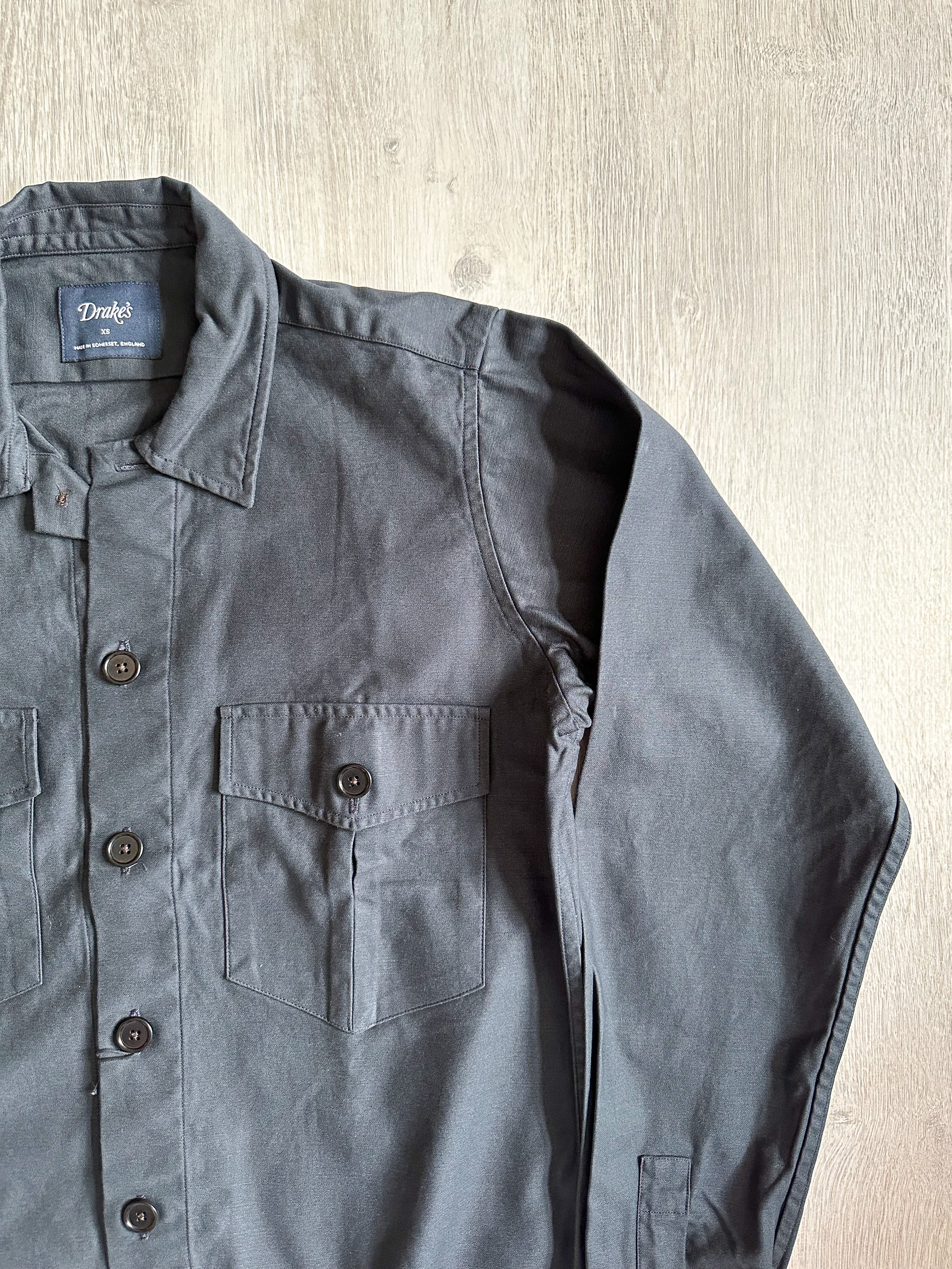 Drake's Navy Blue Two Pocket Heavy Structured Over Shirt Jacket - House Of Huntington