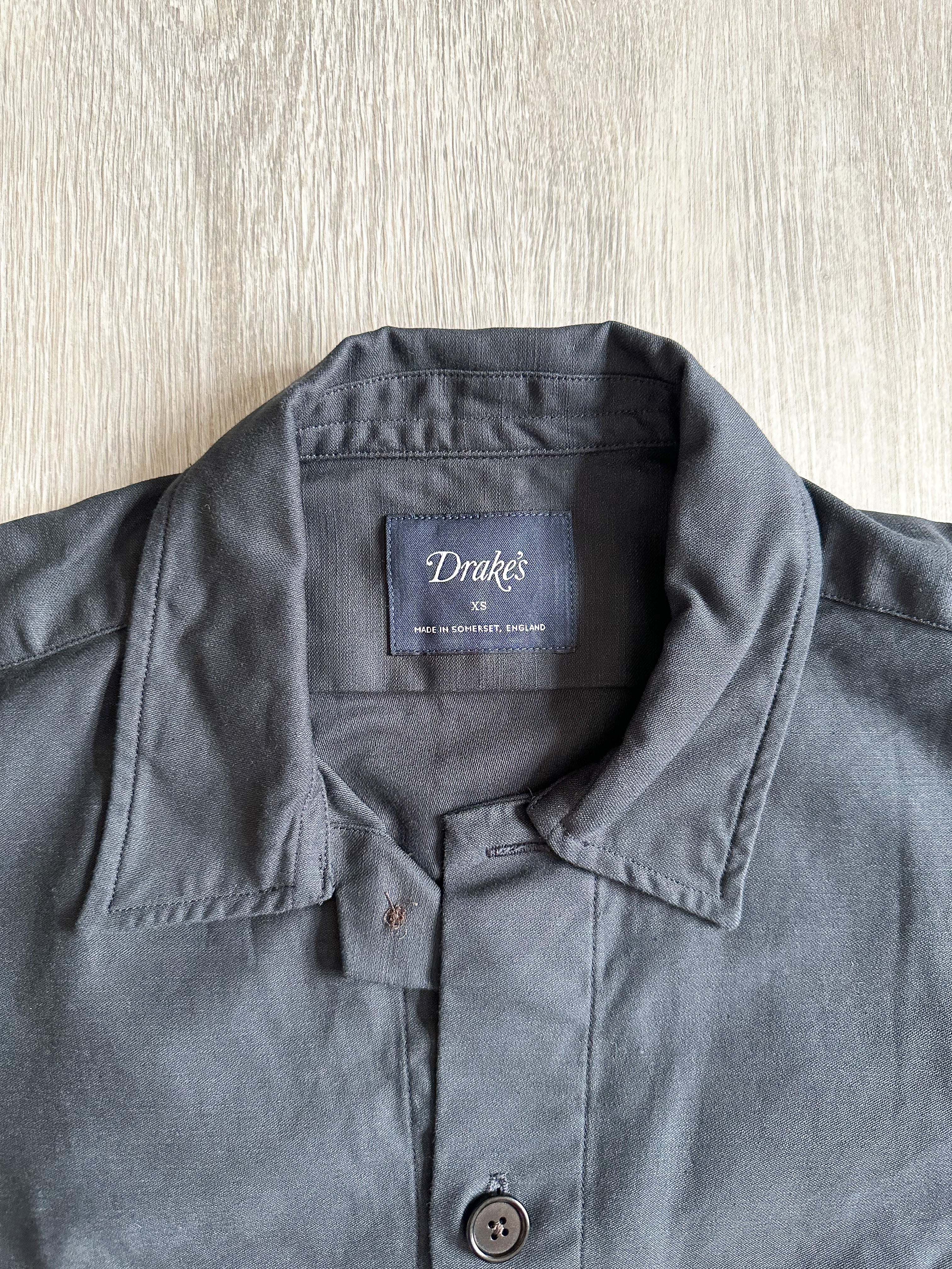 Drake's Navy Blue Two Pocket Heavy Structured Over Shirt Jacket - House Of Huntington