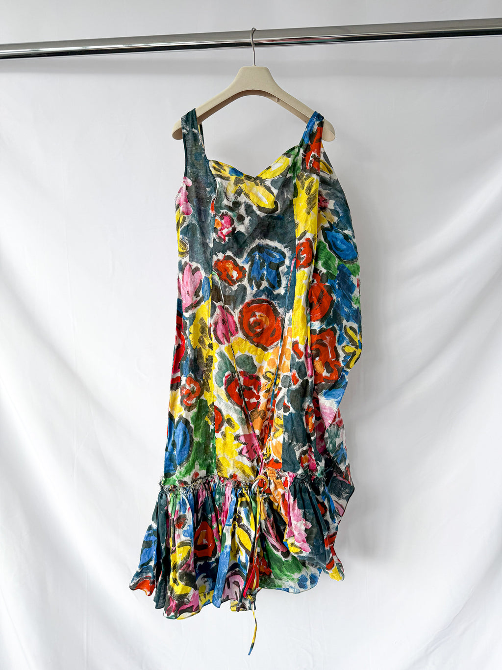 Marni Asymmetric Ruffled Floral Print Midi Dress