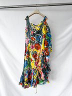 Marni Asymmetric Ruffled Floral Print Midi Dress