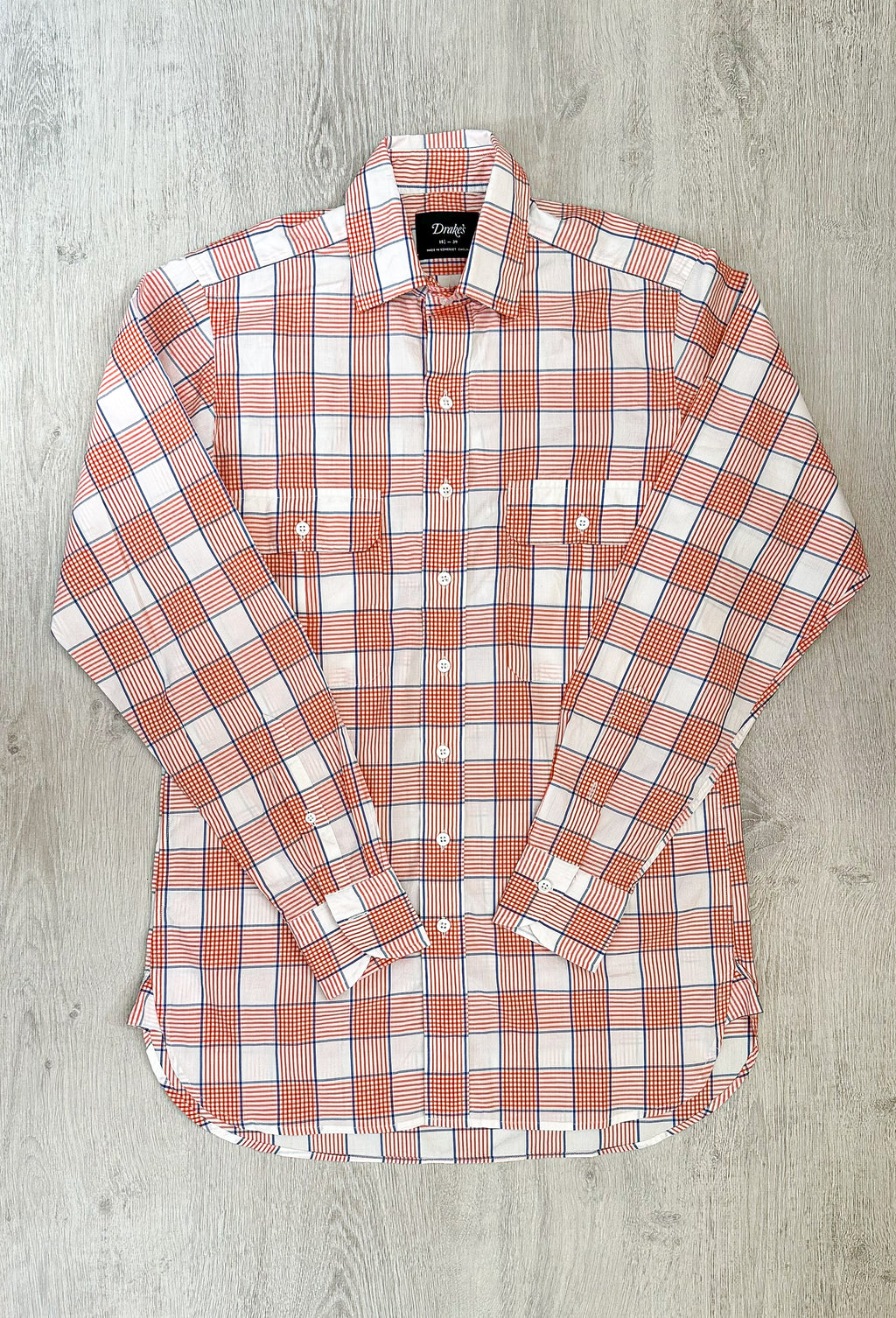 Drake's Check Red White Double Pocket Cotton Shirt - House Of Huntington