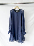 Sportmax by Max Mara Blue Chiffon Sheer Long Sleeve Dress