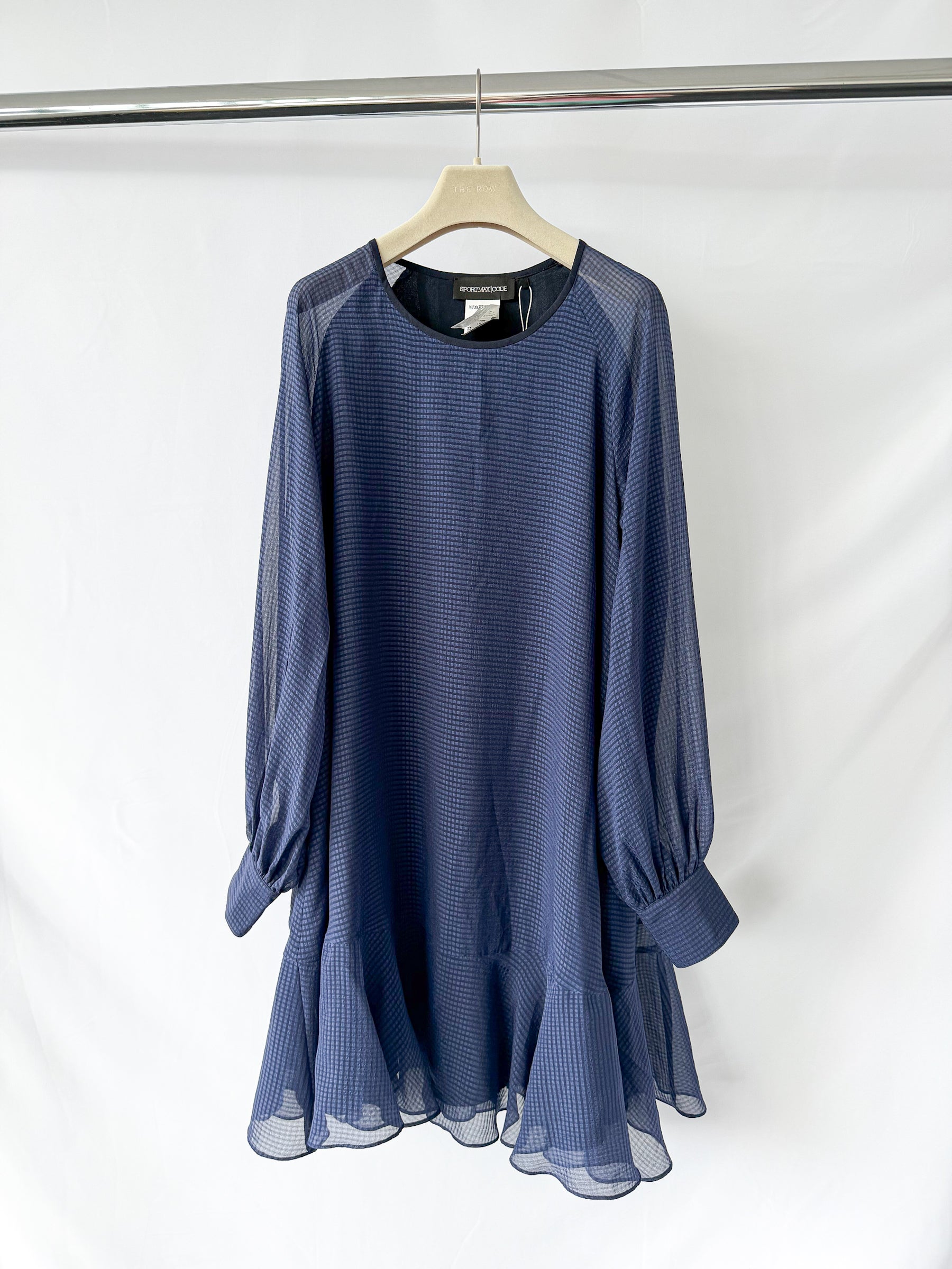 Sportmax by Max Mara Blue Chiffon Sheer Long Sleeve Dress