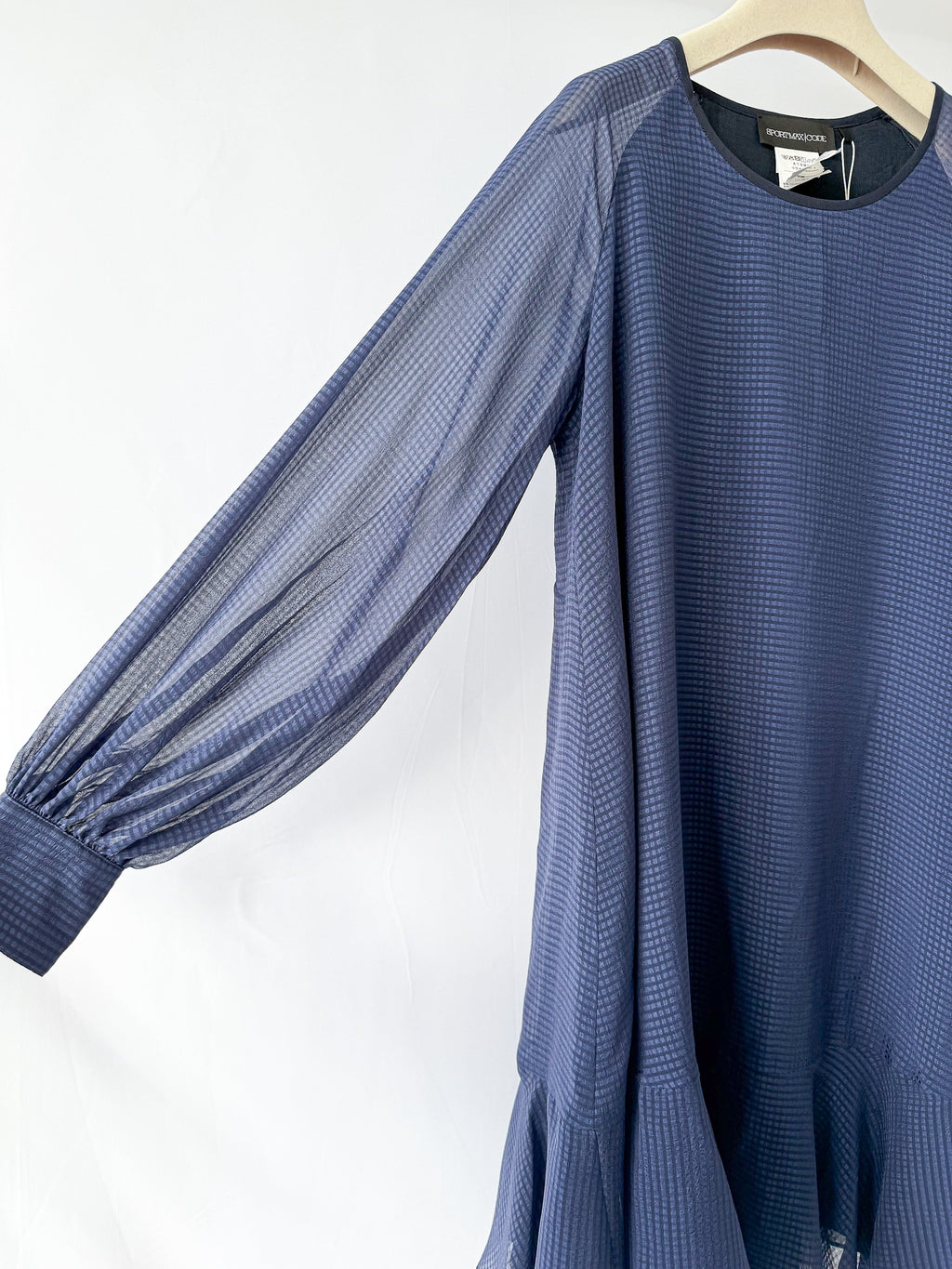 Sportmax by Max Mara Blue Chiffon Sheer Long Sleeve Dress