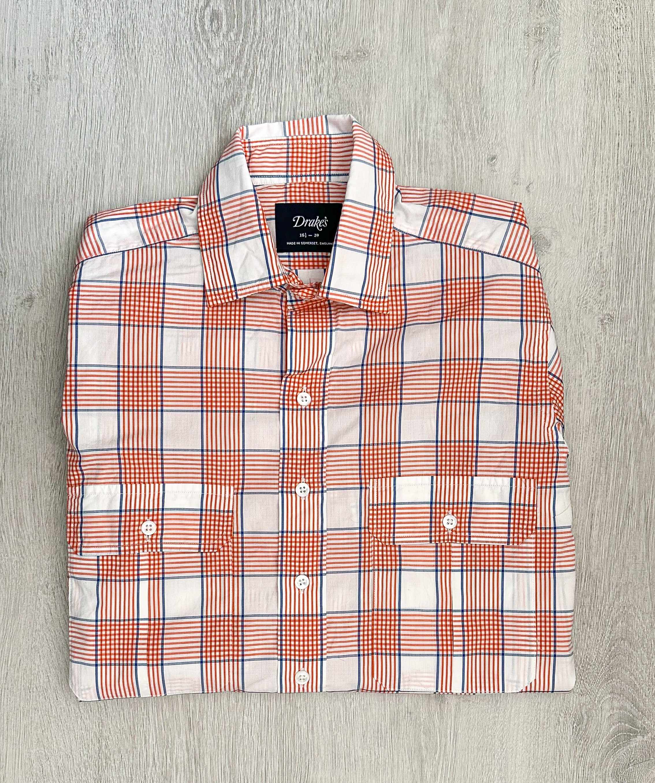 Drake's Check Red White Double Pocket Cotton Shirt - House Of Huntington