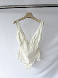 Pain De Sucre Cream Crochet Hip Sides V-neck Swimsuit