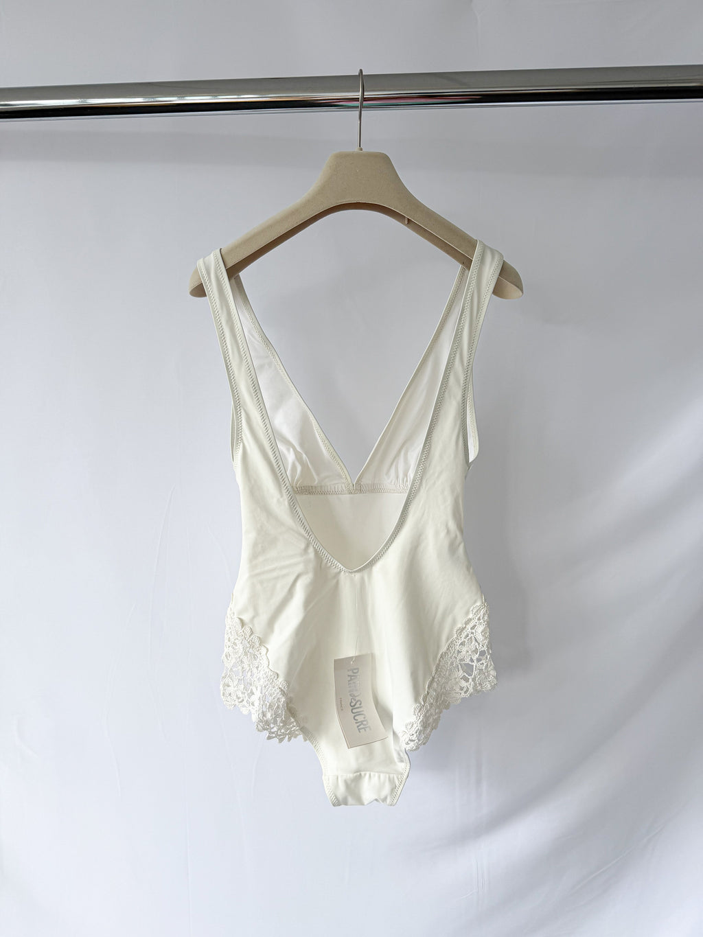 Pain De Sucre Cream Crochet Hip Sides V-neck Swimsuit