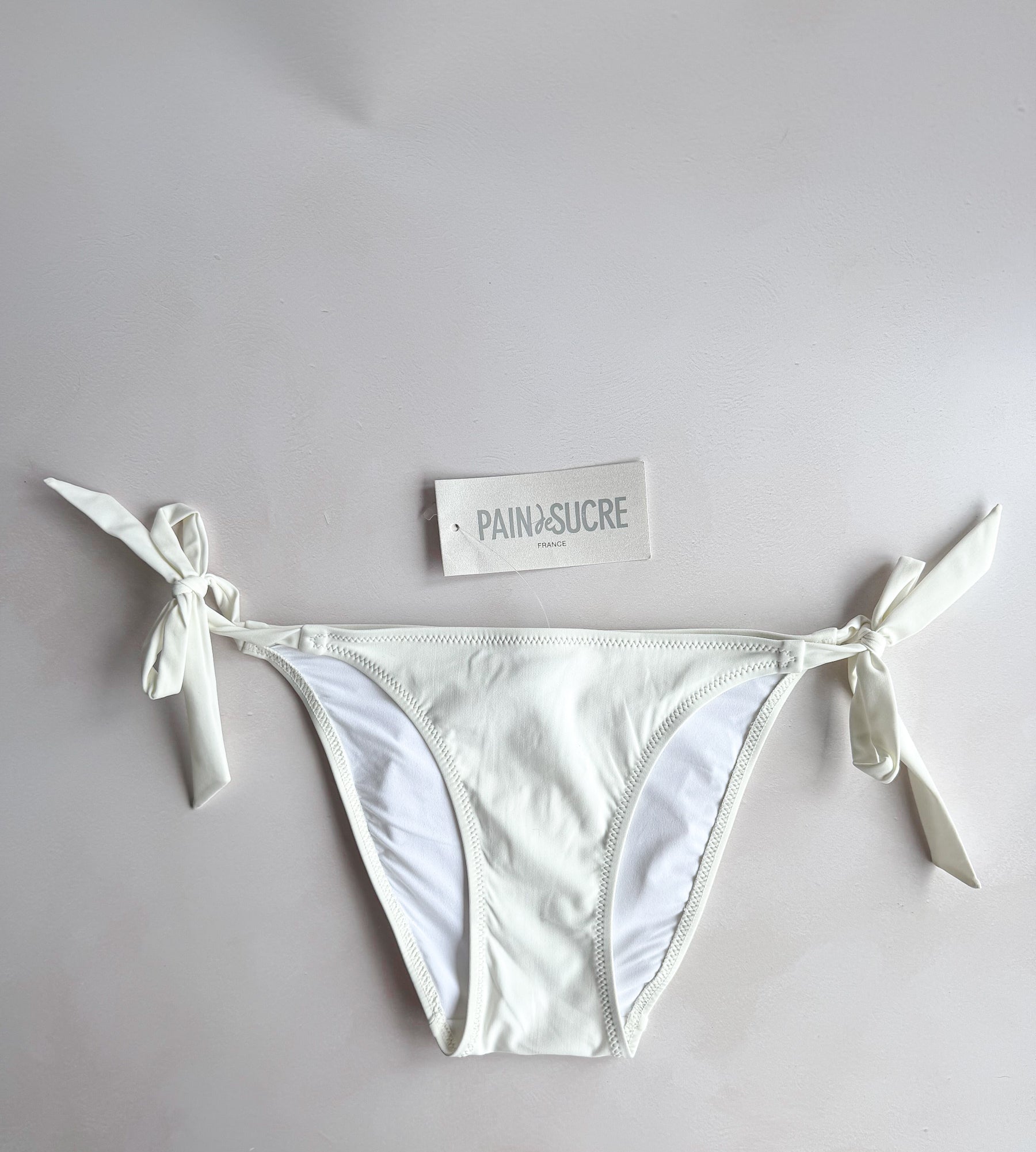 Pain De Sucre Cream Side Tie Bikini Bottom in Onyx