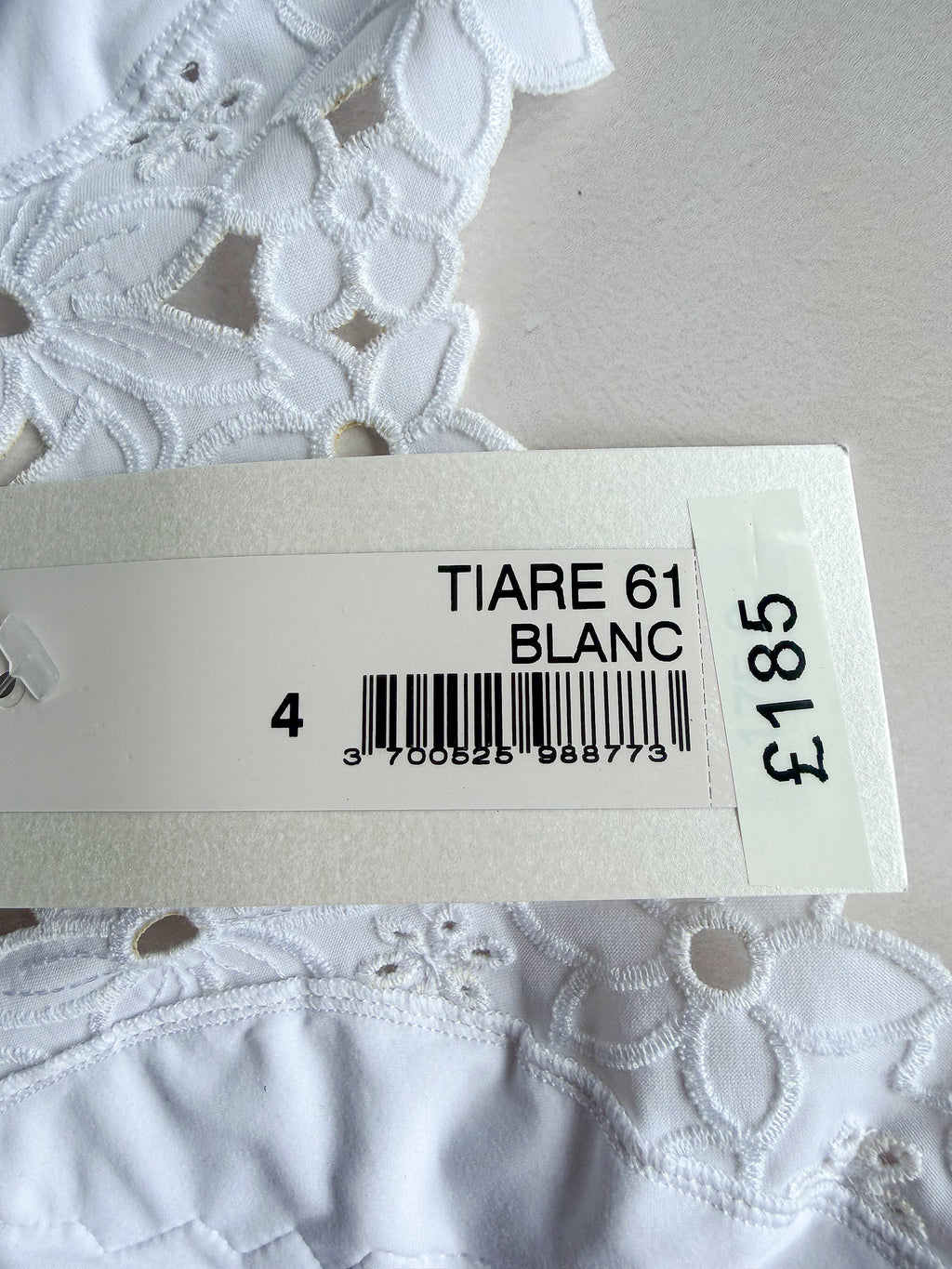 Pain De Sucre White Lace Eyelet Trinkini Swimsuit in Tiare