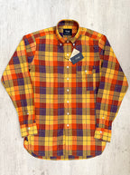 Drake's Check Red Yellow Cotton Linen Long Sleeve Collared Shirt - House Of Huntington