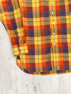 Drake's Check Red Yellow Cotton Linen Long Sleeve Collared Shirt - House Of Huntington