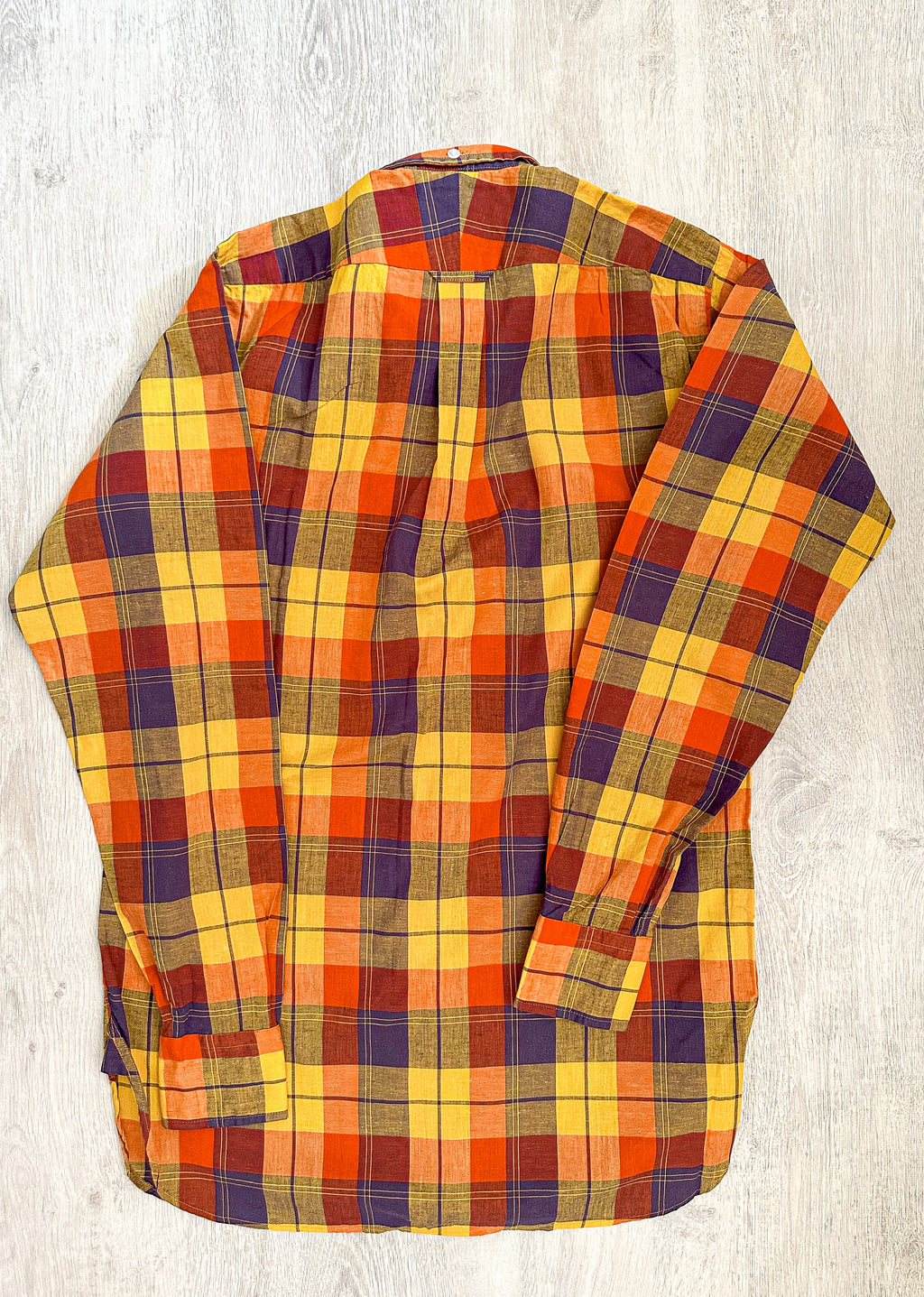 Drake's Check Red Yellow Cotton Linen Long Sleeve Collared Shirt - House Of Huntington