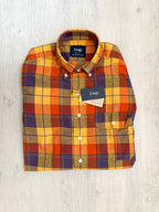 Drake's Check Red Yellow Cotton Linen Long Sleeve Collared Shirt - House Of Huntington