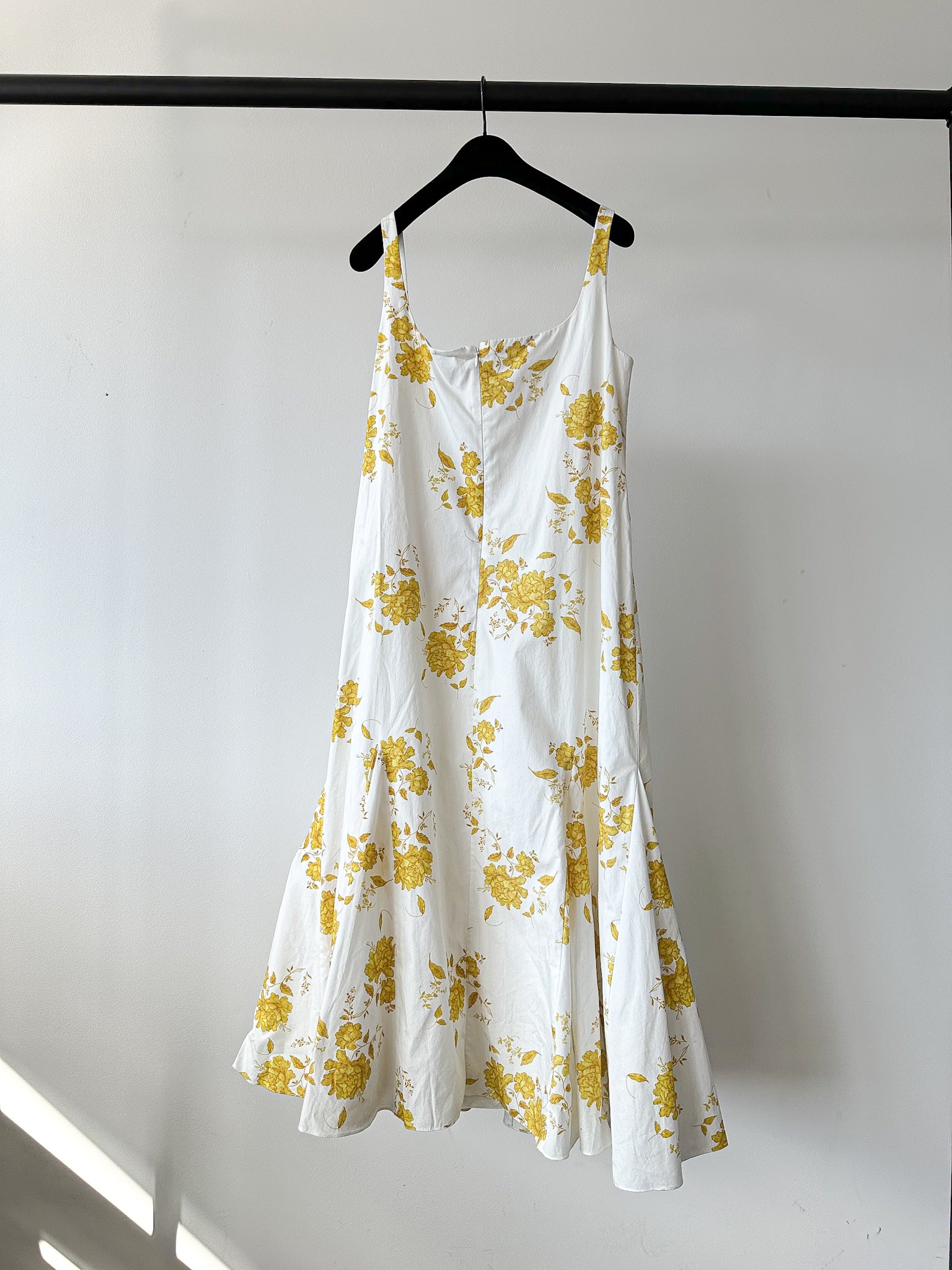 Emilia Wickstead Marita Floral-print Cotton-poplin Yellow White Square Neck Dress - House Of Huntington