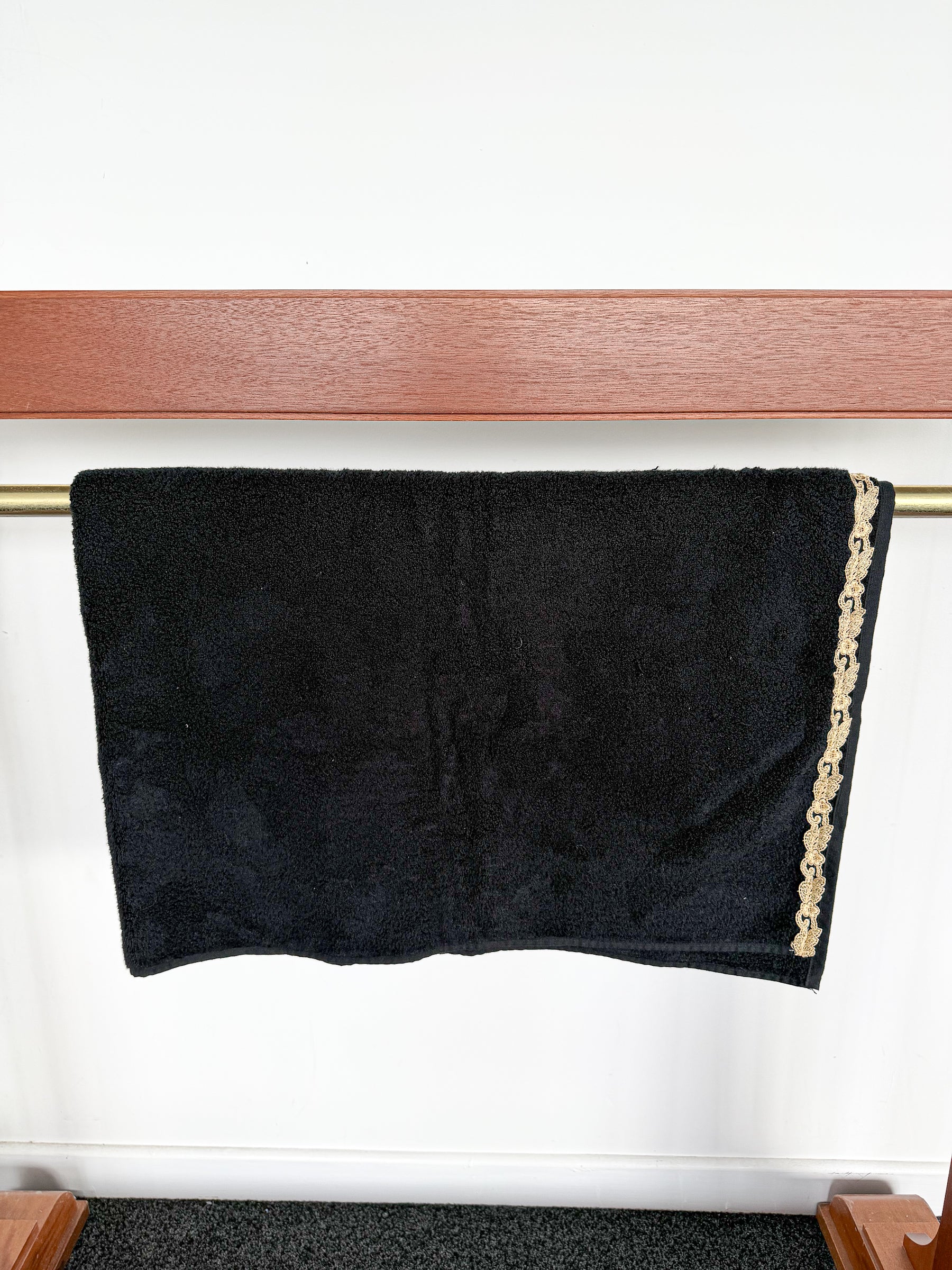 La Perla Black Towel Gold Lace Trim Towel