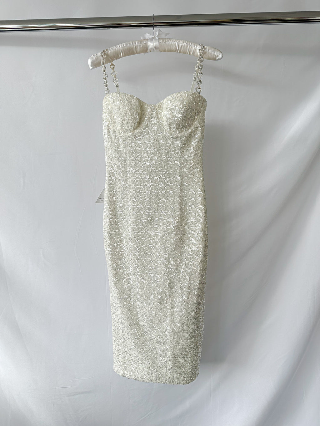 Nadine Merabi Nina White Sequinned Diamante Strap Bodycon Corset Dress