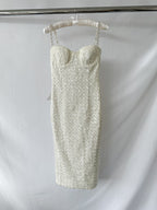 Nadine Merabi Nina White Sequinned Diamante Strap Bodycon Corset Dress