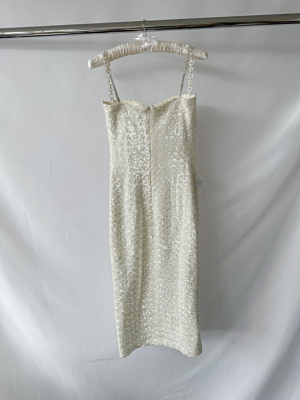 Nadine Merabi Nina White Sequinned Diamante Strap Bodycon Corset Dress