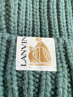 Lanvin Green Logo Tab Ribbed Knit Wool Beanie Hat