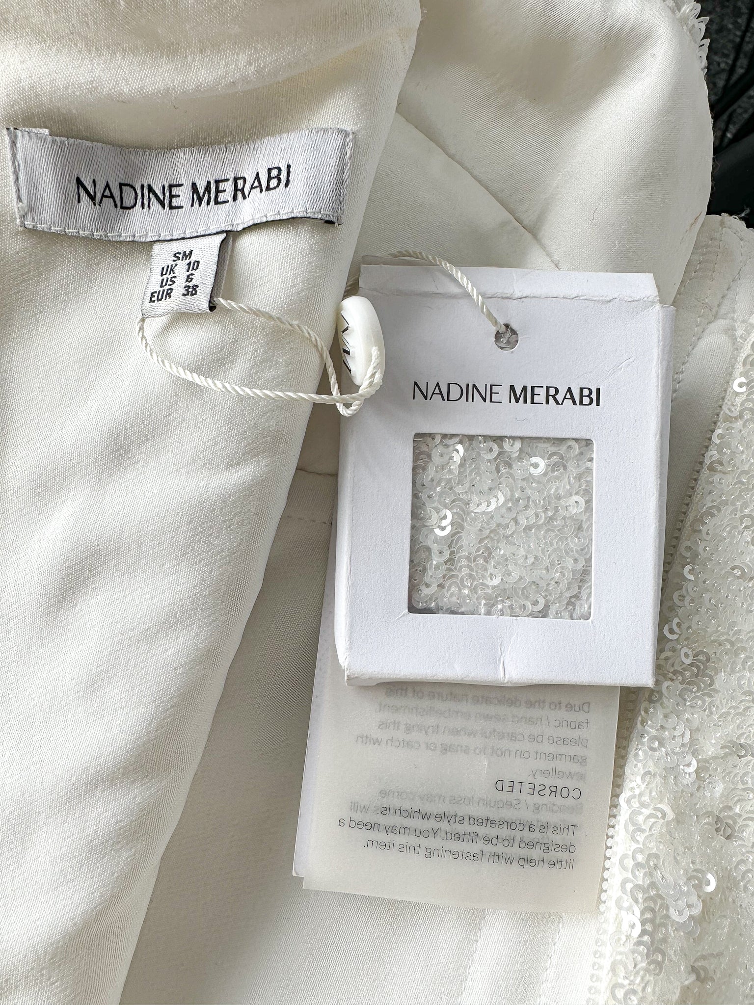 Nadine Merabi Nina White Sequinned Diamante Strap Bodycon Corset Dress