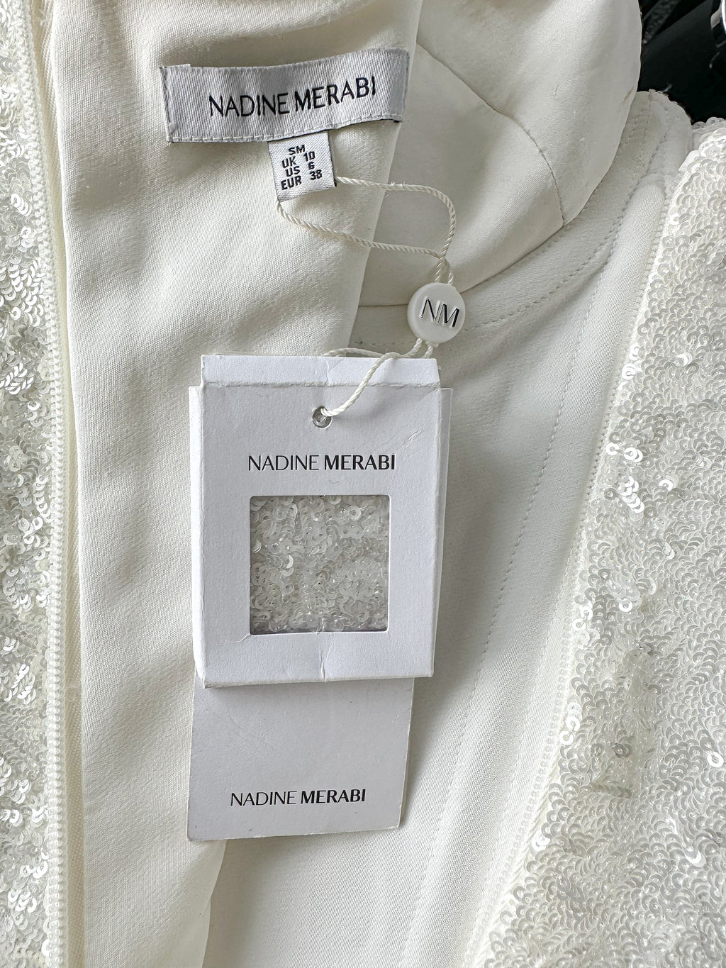 Nadine Merabi Nina White Sequinned Diamante Strap Bodycon Corset Dress