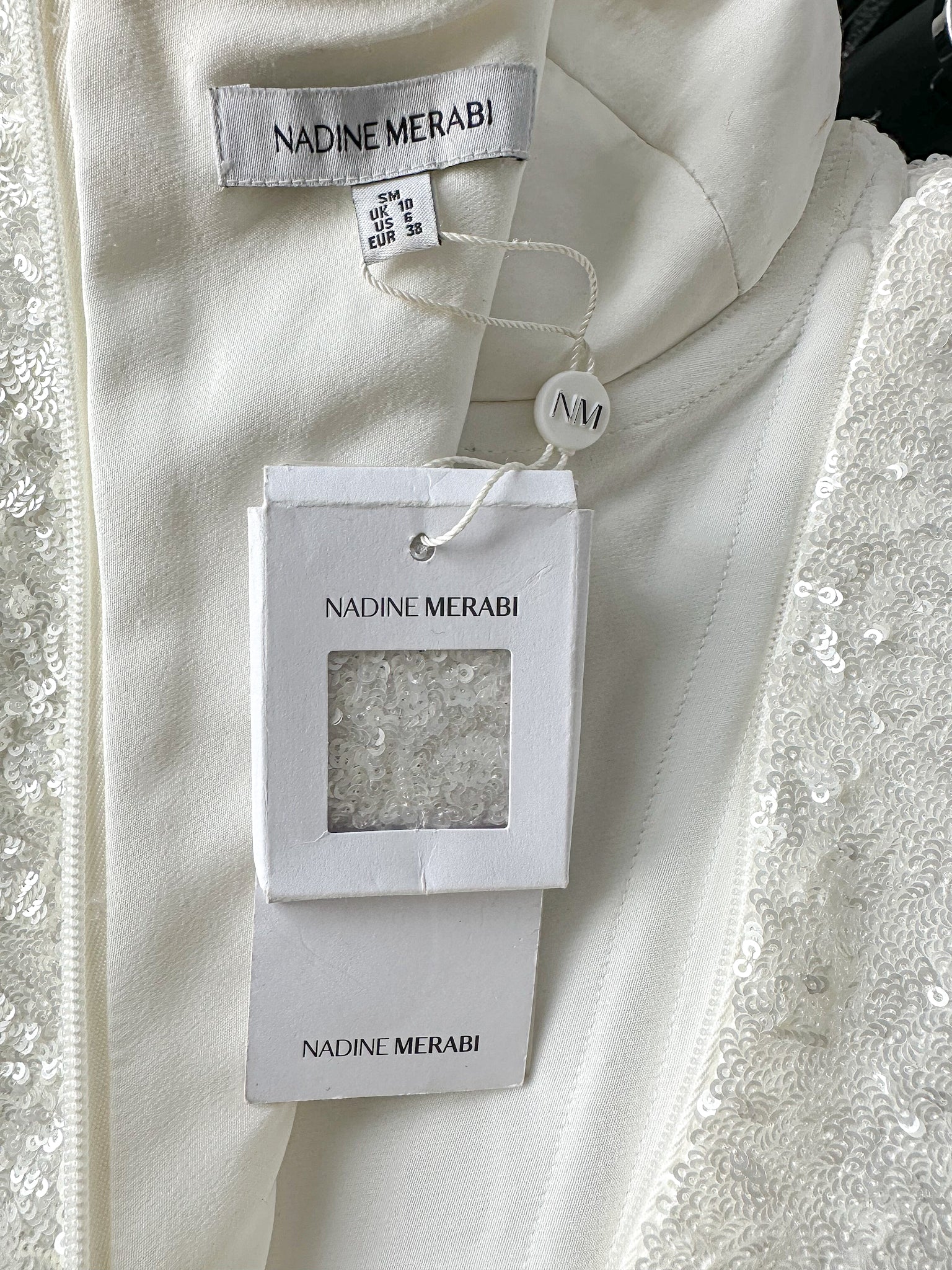 Nadine Merabi Nina White Sequinned Diamante Strap Bodycon Corset Dress