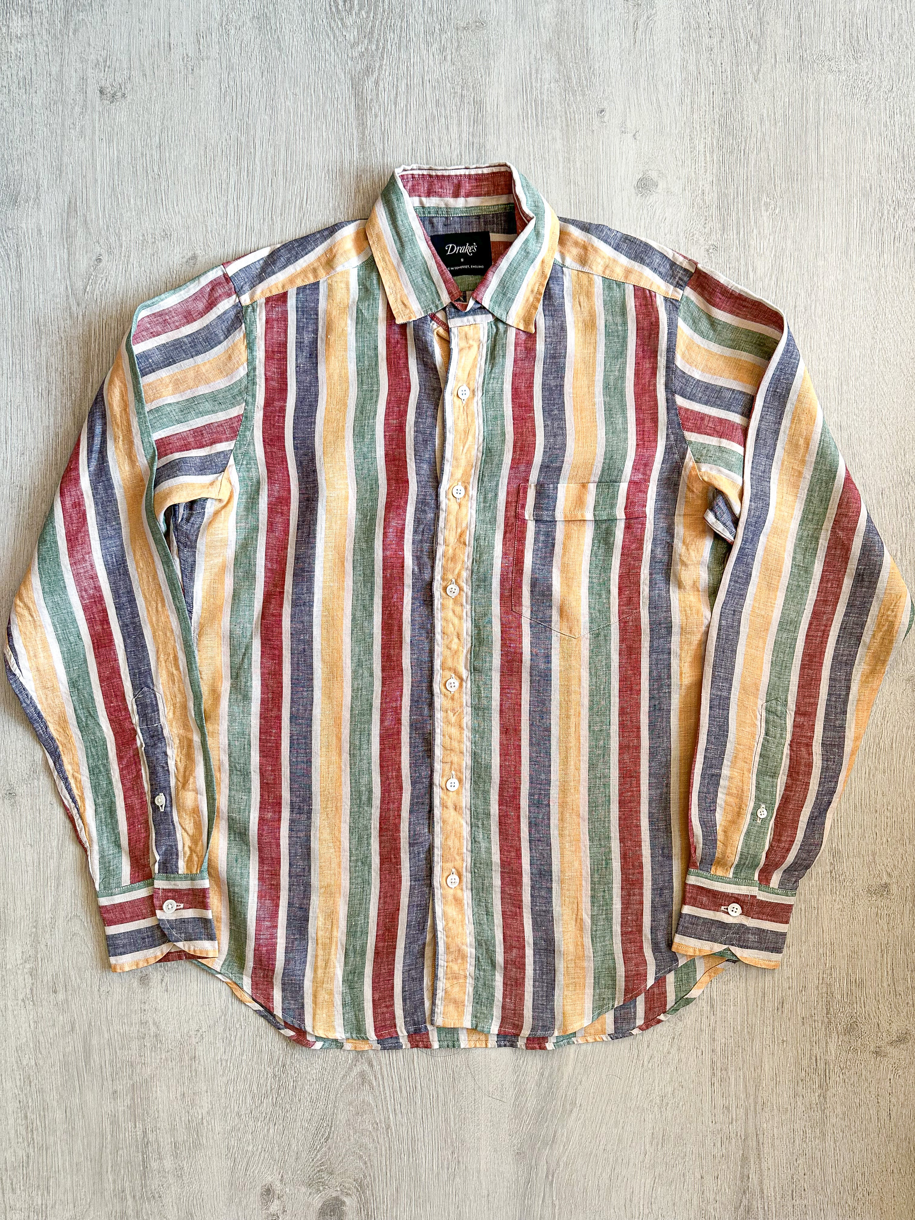 Drake's Striped Linen Slim Fit Shirt - House Of Huntington