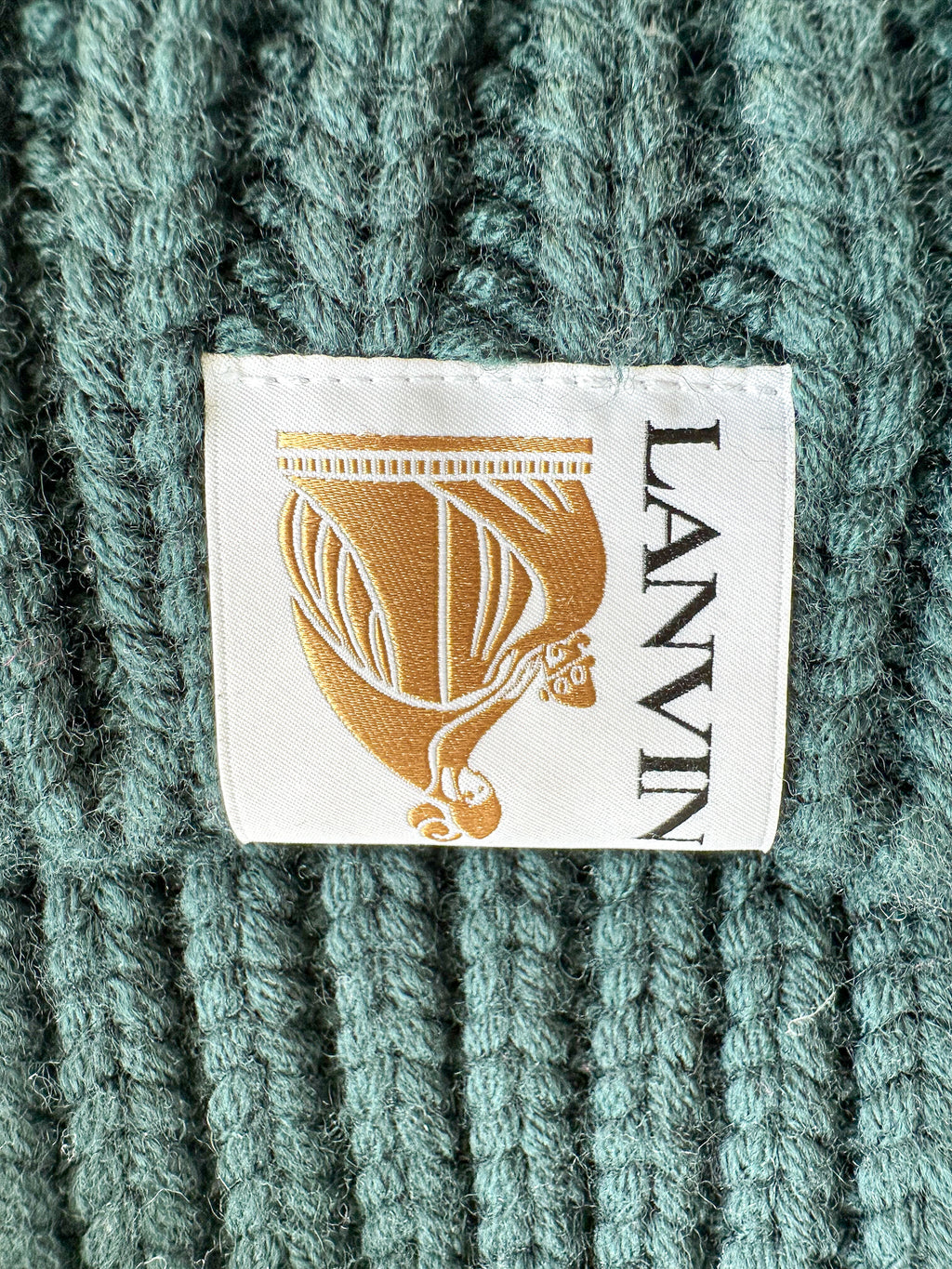 Lanvin Green Logo Tab Ribbed Knit Wool Beanie Hat