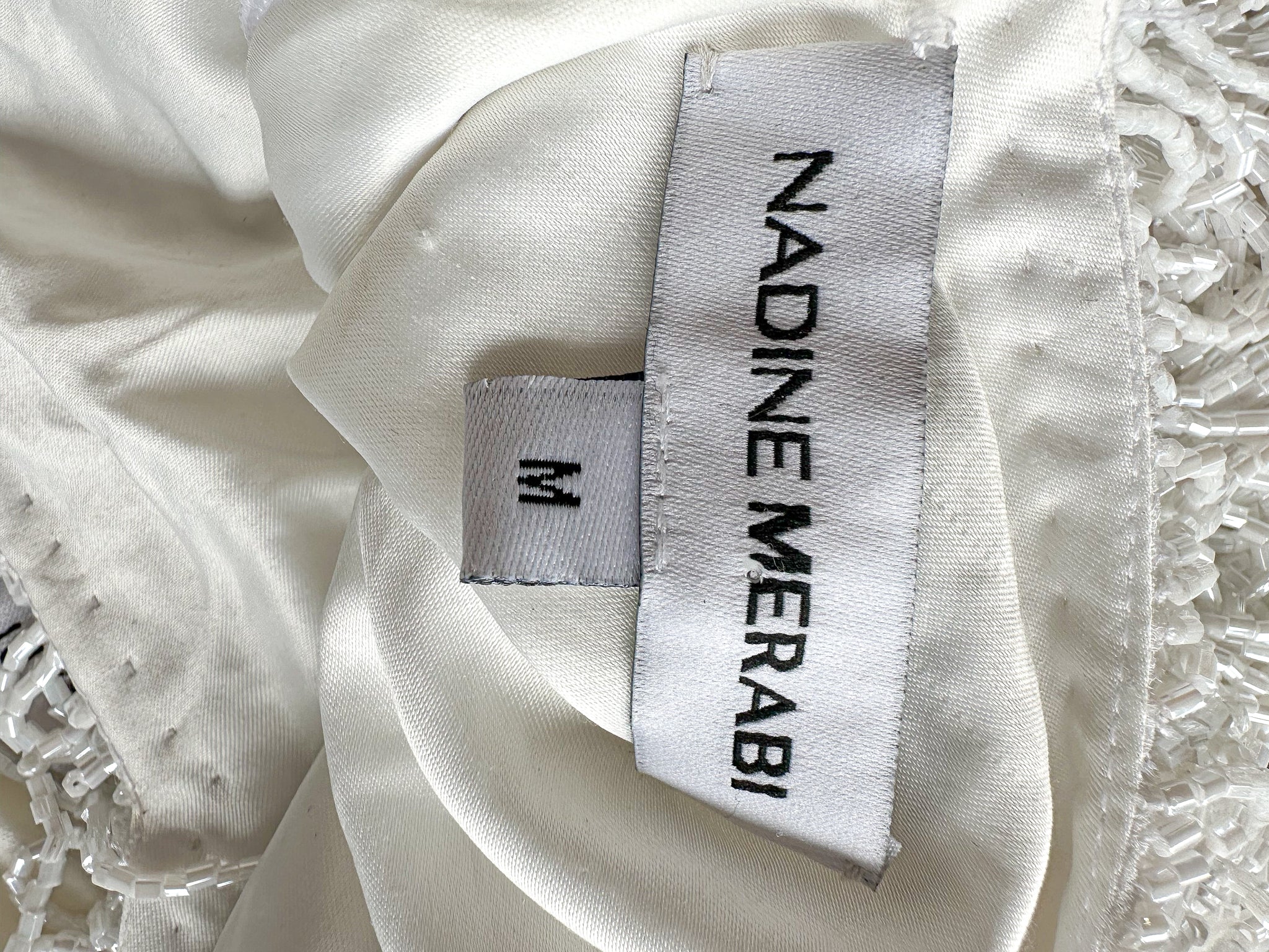 Nadine Merabi Lottie White Beaded Flapper Feather Hem Dress