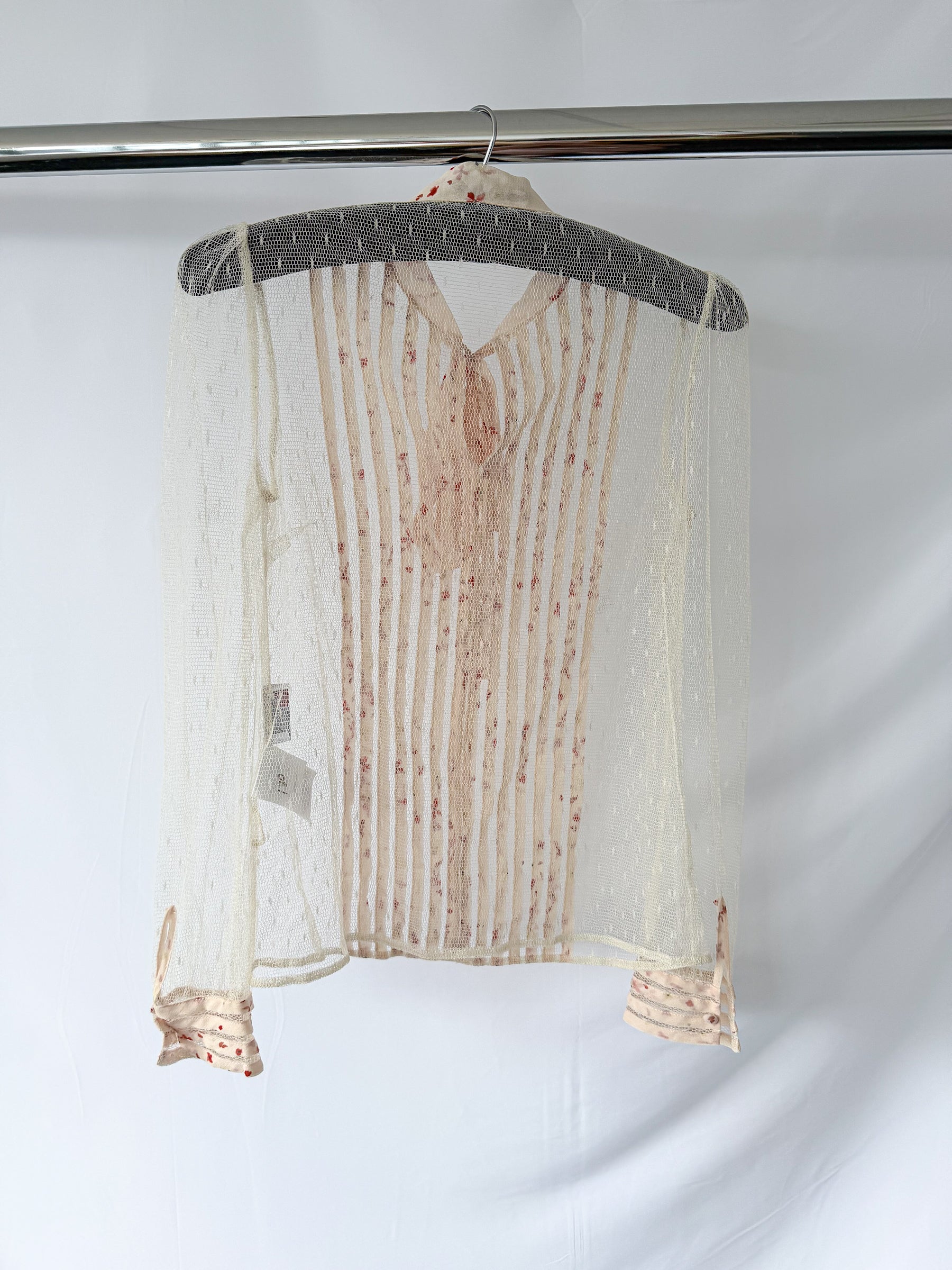 Red Valentino Bow Tie Sheer Floral Detail Blouse