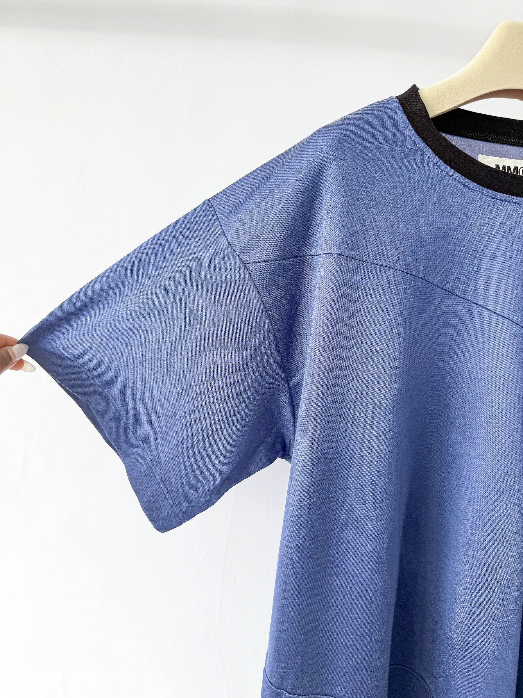 MM6 Maison Margiela Blue Deconstructed Cut-Out Crew Neck T-Shirt