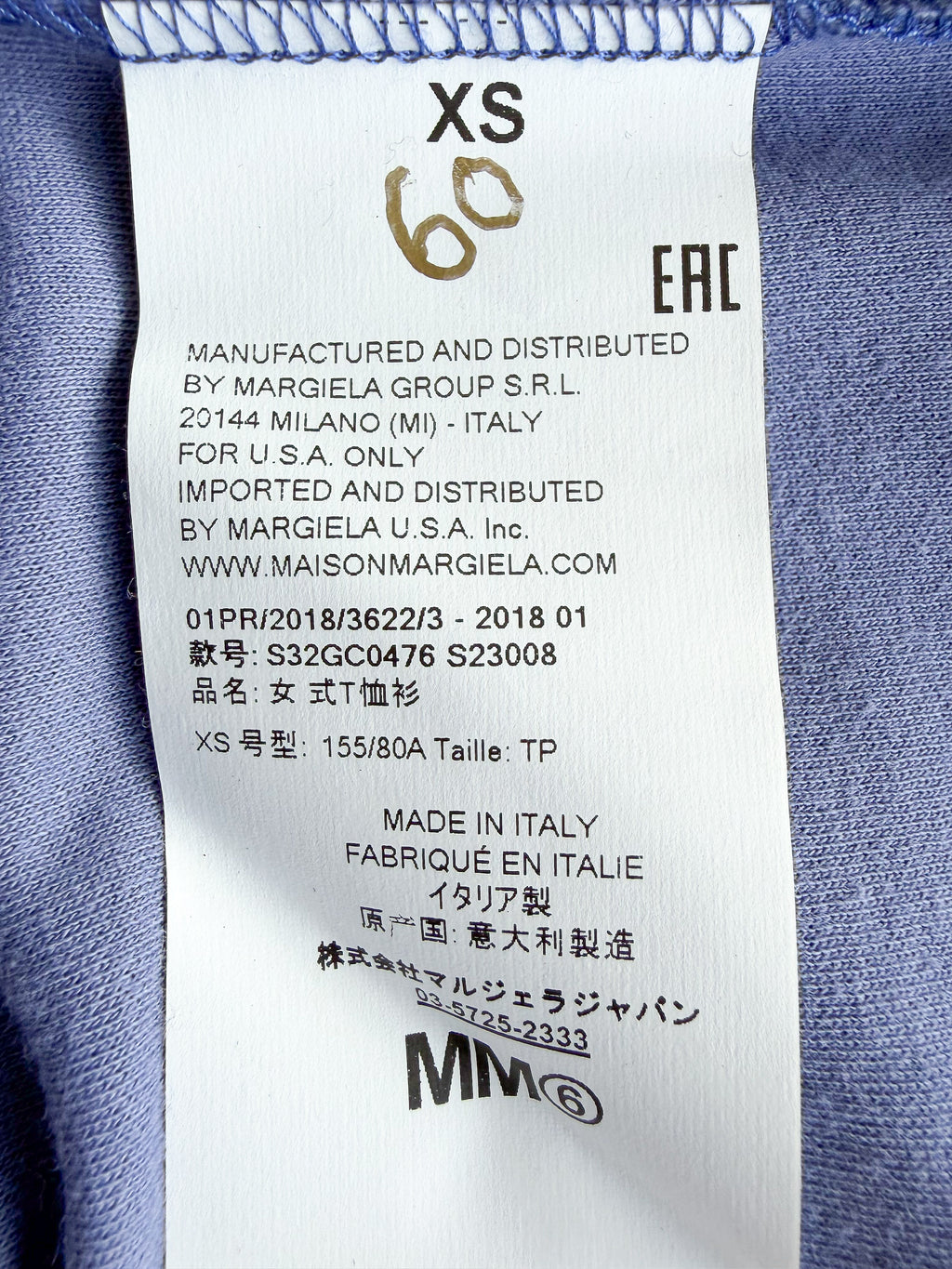 MM6 Maison Margiela Blue Deconstructed Cut-Out Crew Neck T-Shirt