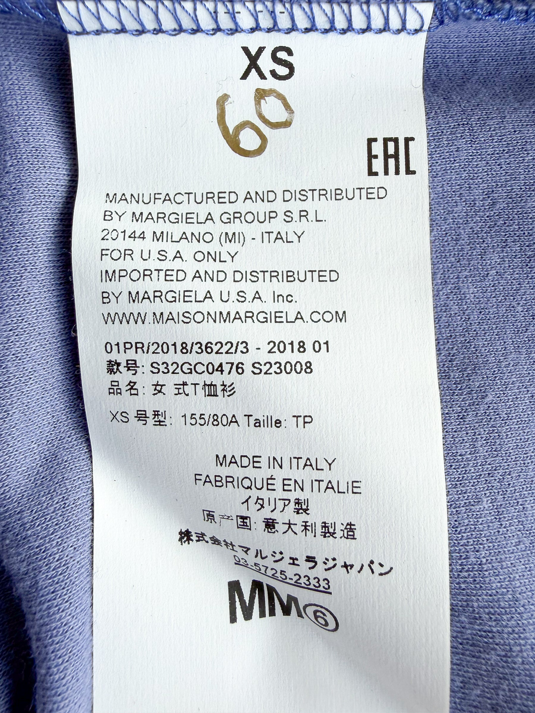 MM6 Maison Margiela Blue Deconstructed Cut-Out Crew Neck T-Shirt