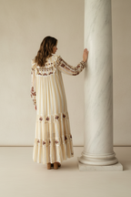 Farm Rio Jacquard Ikat Weißes langärmliges Midikleid