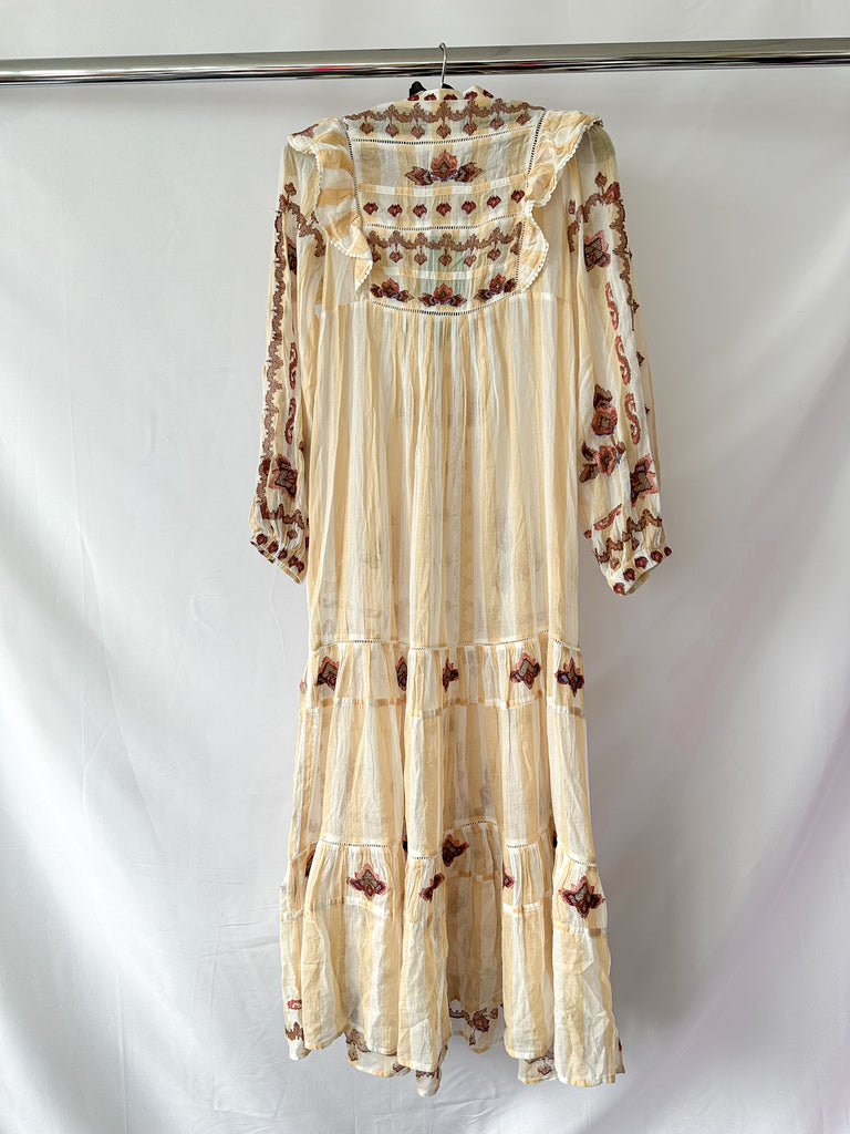 Farm Rio Jacquard Ikat White Long Sleeve Midi Dress back