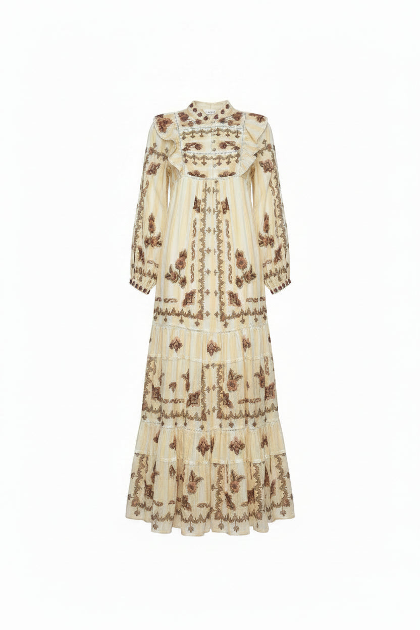 farm rio embroidered long sleeve dress Green Ayla Long Sleeve Ruffled Maxi Dress