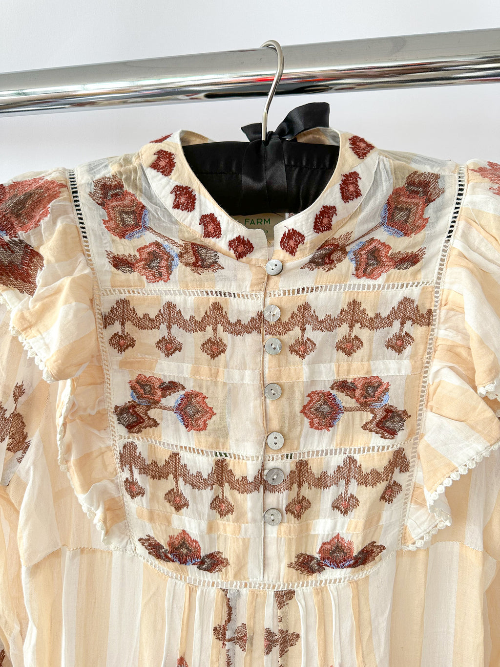 Farm Rio Jacquard Ikat White Long Sleeve Midi Dress